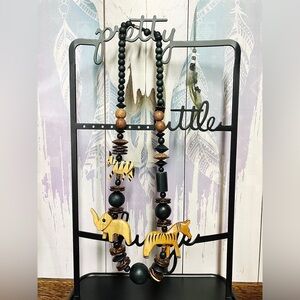 Vintage African Tribal Ethnic Safari Wood Carved Necklace
